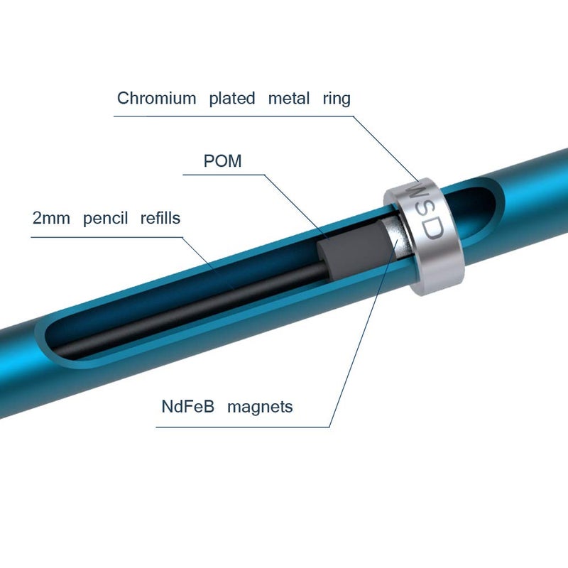 WSD Mechanical Pencil,Drawing Pencils,Sketch Pencils,Magnetic Control Pencil,Pencil Refills Diameter2.0mm, 2B Blue - Image 3